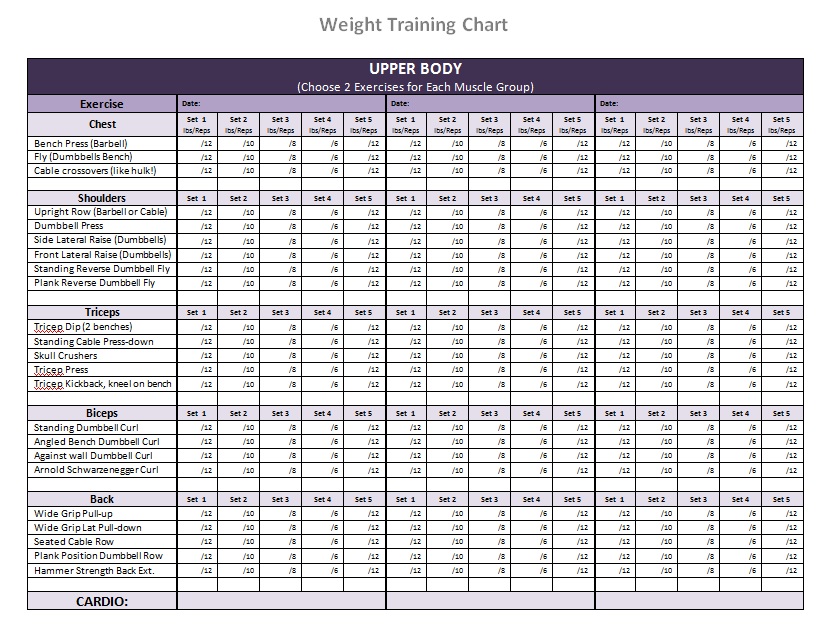 baker homemaker fitness plan weight training chart