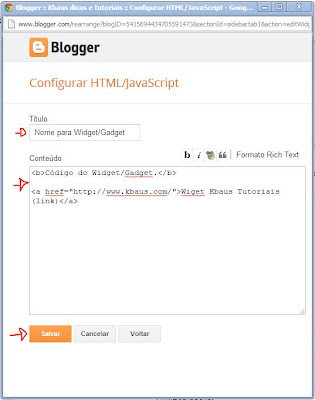 Adicionando Código em Gadget Html/Javascript no Blogger