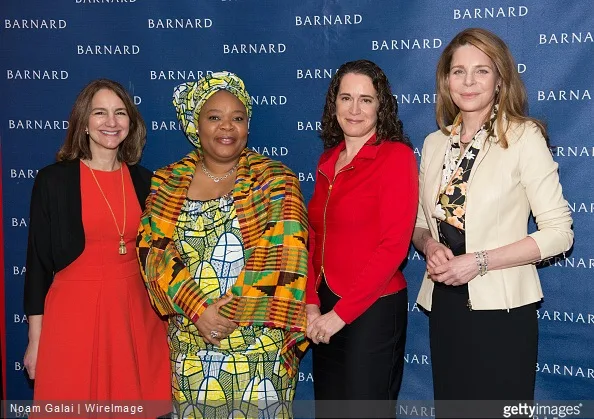 Chair of Board of Trustees at Barnard College Jolyne Caruso-FitzGerald, activist and Nobel Peace Prize Winner Leymah Gbowee, President of Barnard College Debora Spar and Her Majesty Queen Noor of Jordon attend Barnard College's 7th Annual Global Symposium at Barnard College
