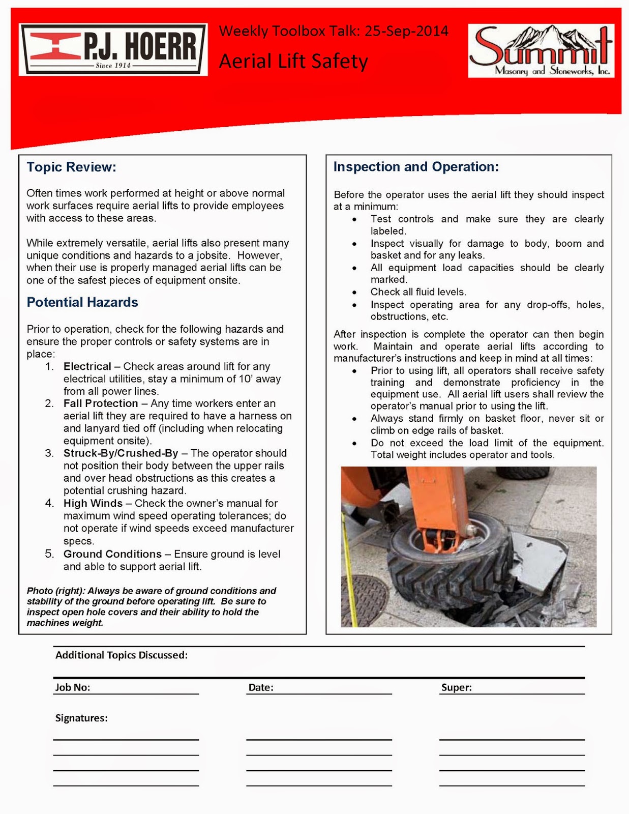 P.J. Hoerr, Inc. P.J. Hoerr & Summit Masonry Weekly Toolbox Talk