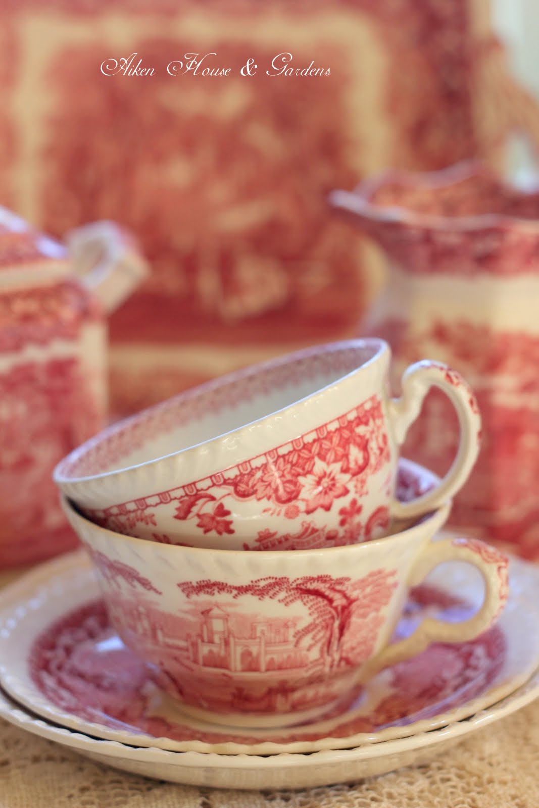Aiken House & Gardens Red Transferware Tea