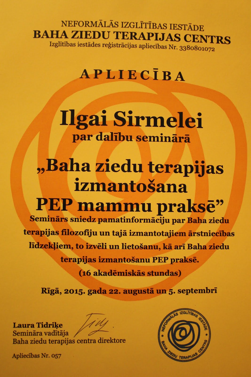 "Baha ziedu terapijas izmantošana PEP mammu praksē"