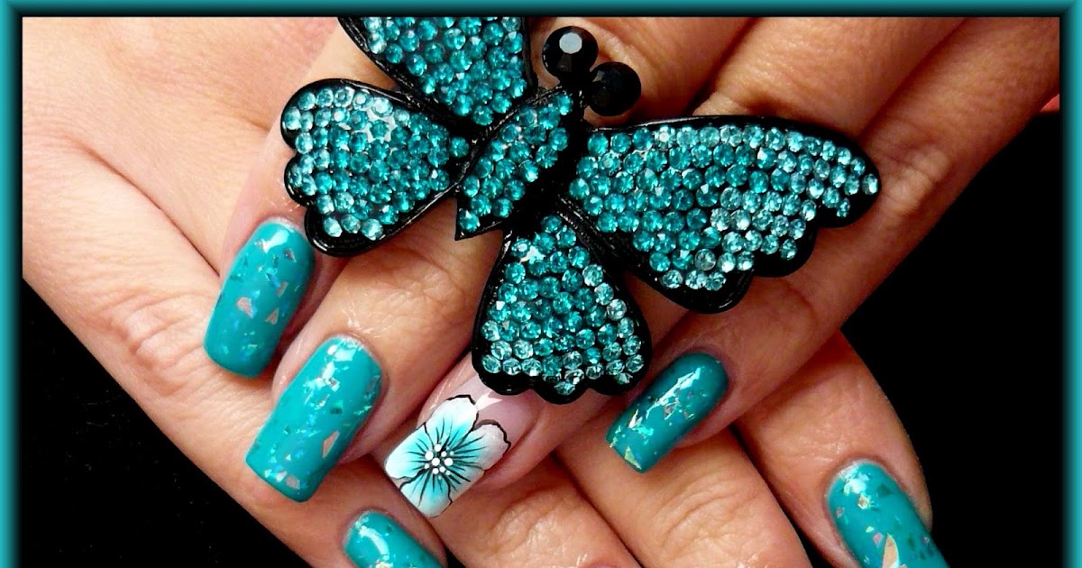 It`s all about nails Nail art 'Blue flower & diamonds'