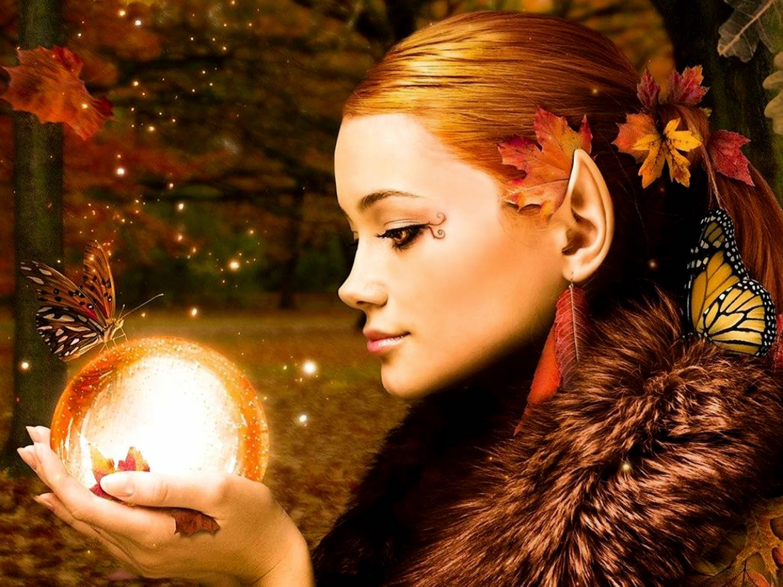 Butterfly On The Girl's Hair And Hand Butterfly On The Girl's Hair And Hand