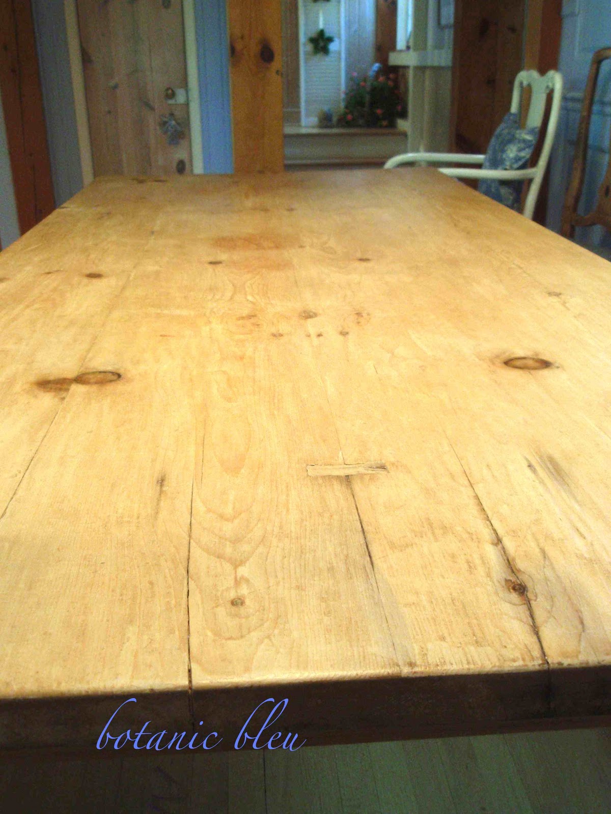 Botanic Bleu Pine Table Refinished