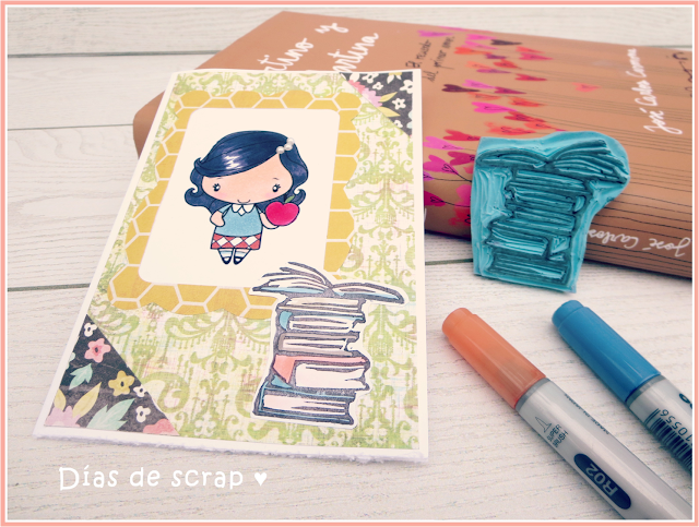 scrap Postal para el reto TGF FFF September "Back to school" handmade carved stamp