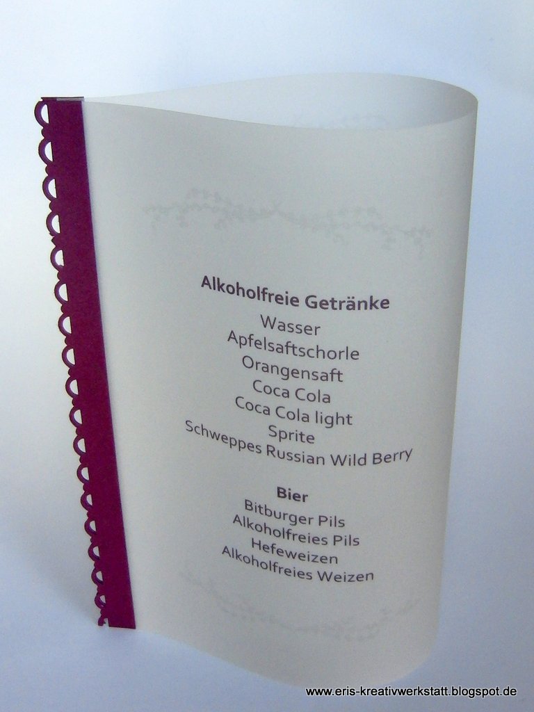 Eri S Kreativwerkstatt Speise Getranke Und Tischkarte Zur Hochzeit
