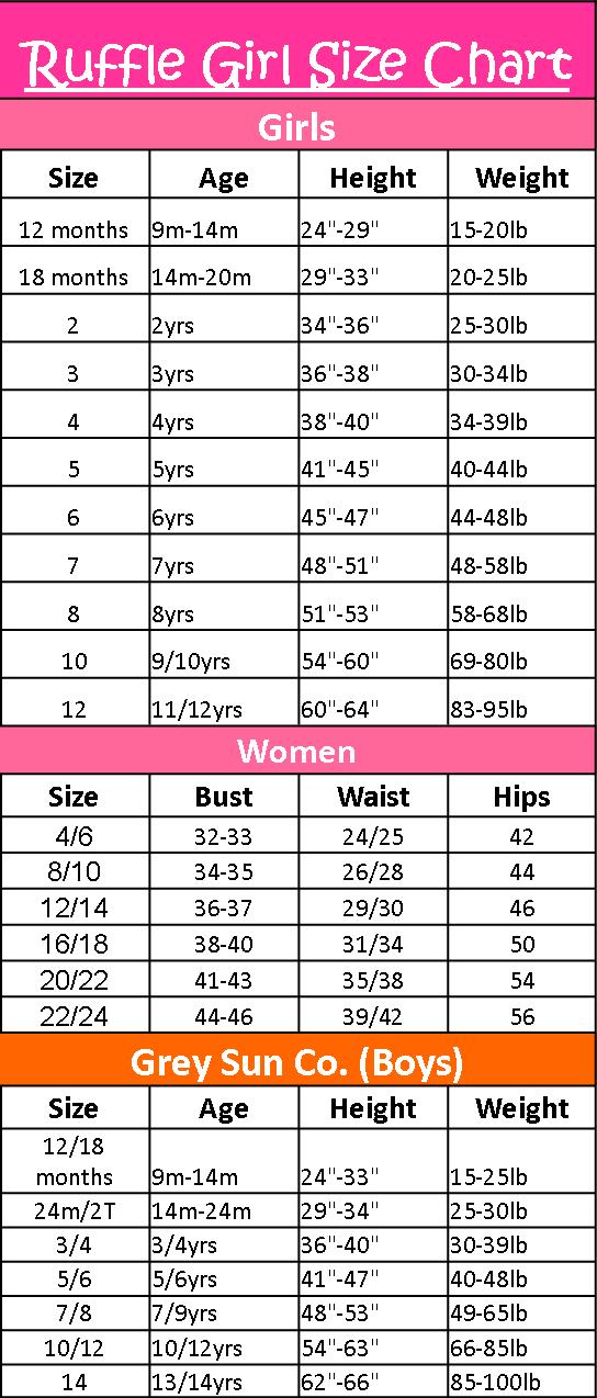 Ruffle Girl Size Chart