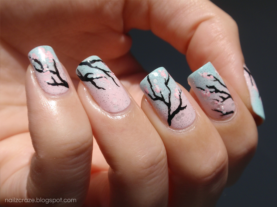 sakura blossom nail art