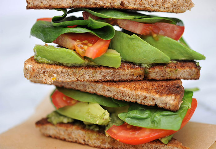 Avocado and Tomato Sandwich Pesto Hummus Vegan Recipe
