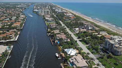 Condos and Homes line the Ocean and Intracoastal Waterway in Highland Beach