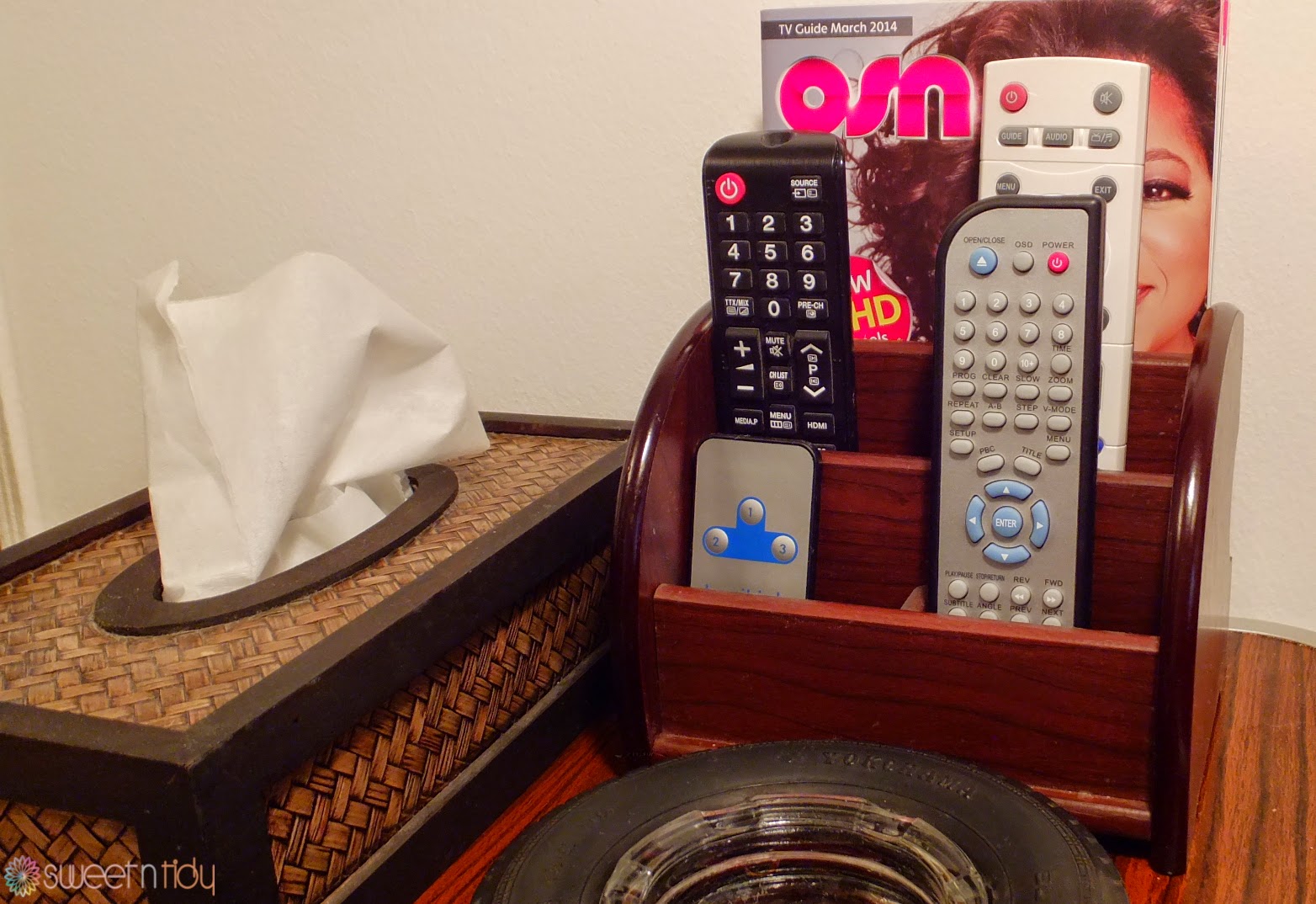 Sweet N Tidy TV sidetable organizing