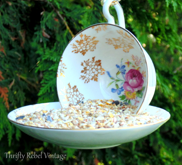 How to Make a Hanging Teacup Bird Feeder Thrifty Rebel Vintage