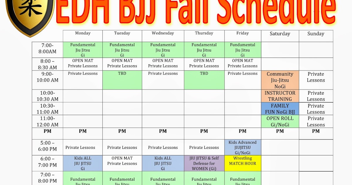 柔術 JIUJITSU TRAINING 柔術 Martial Arts Schedule for Fall