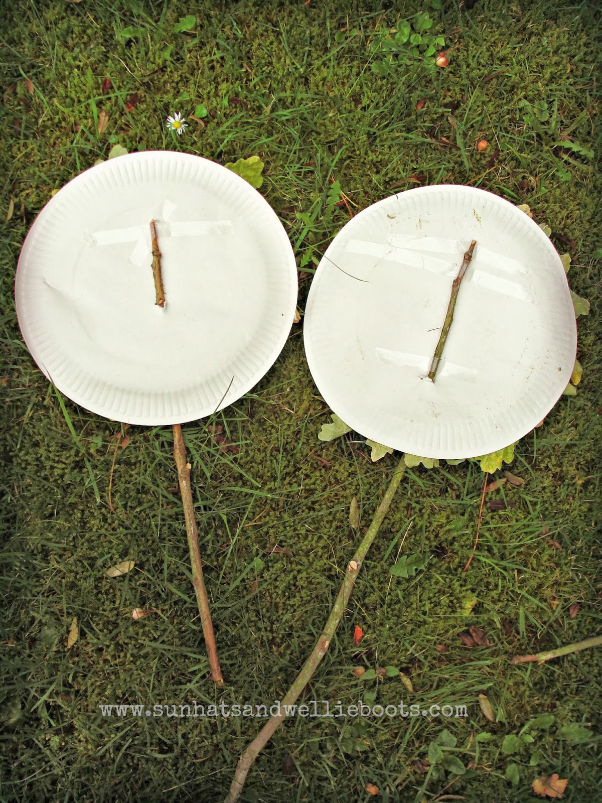 Sun Hats & Wellie Boots Autumn Stick Trees made with Paper Plates