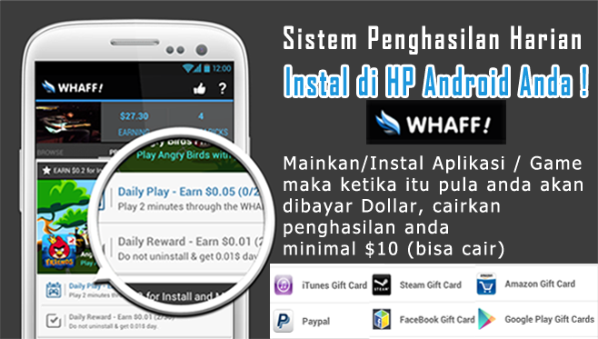 WHAFF Rewards - adalah aplikasi berbasis PPD ( Dibayar Per Download ) 