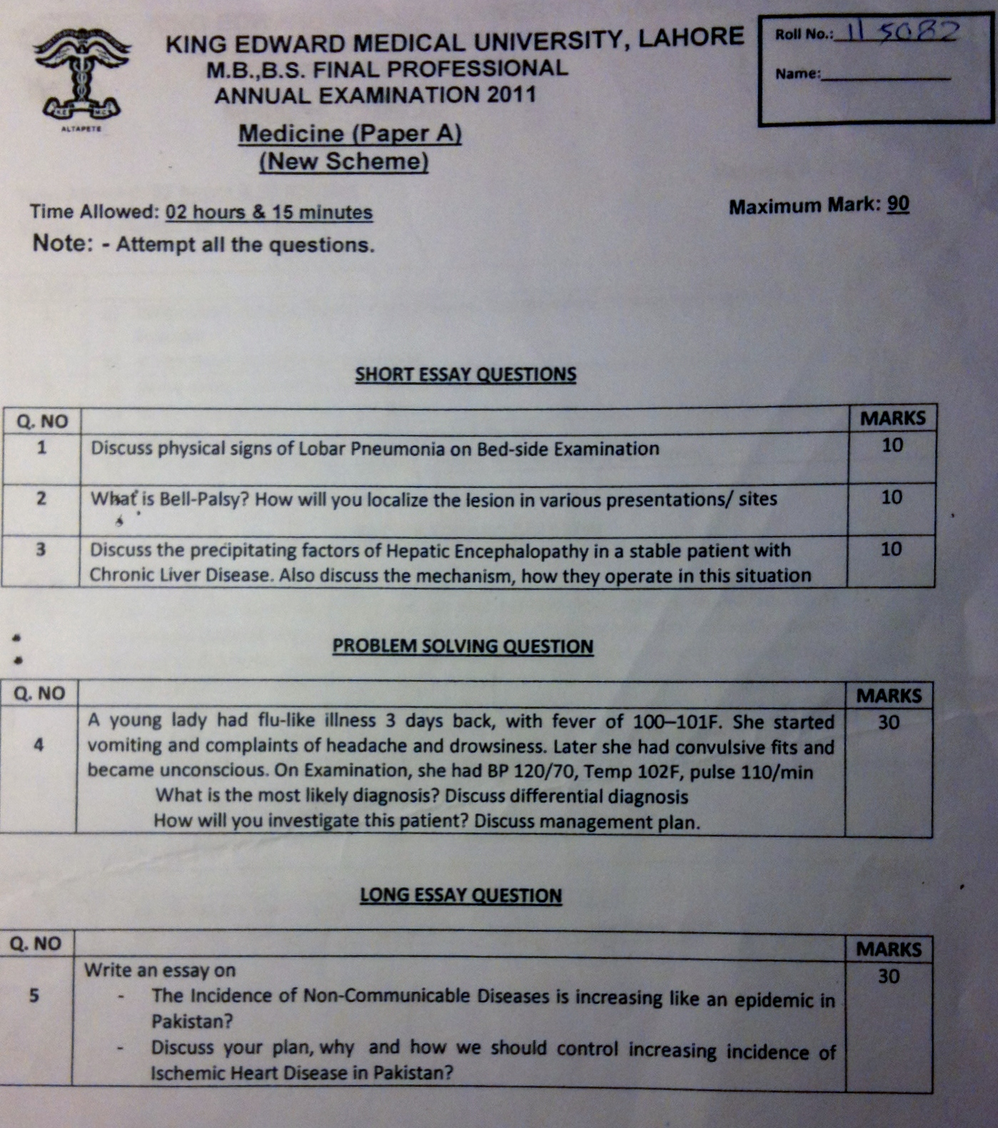 Final Year Prof Medicine A Past papers