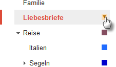 Ein Screenshot zeigt die Kategorie "Liebesbriefe" in Google Mail