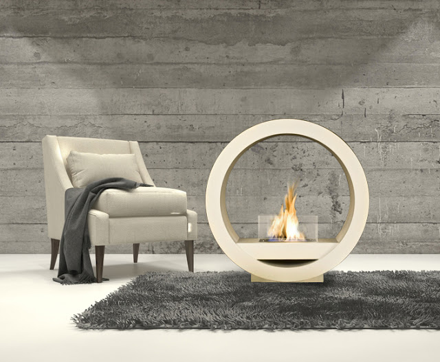 Retro and stylish fireplace with glowing fire to brighten any living space.