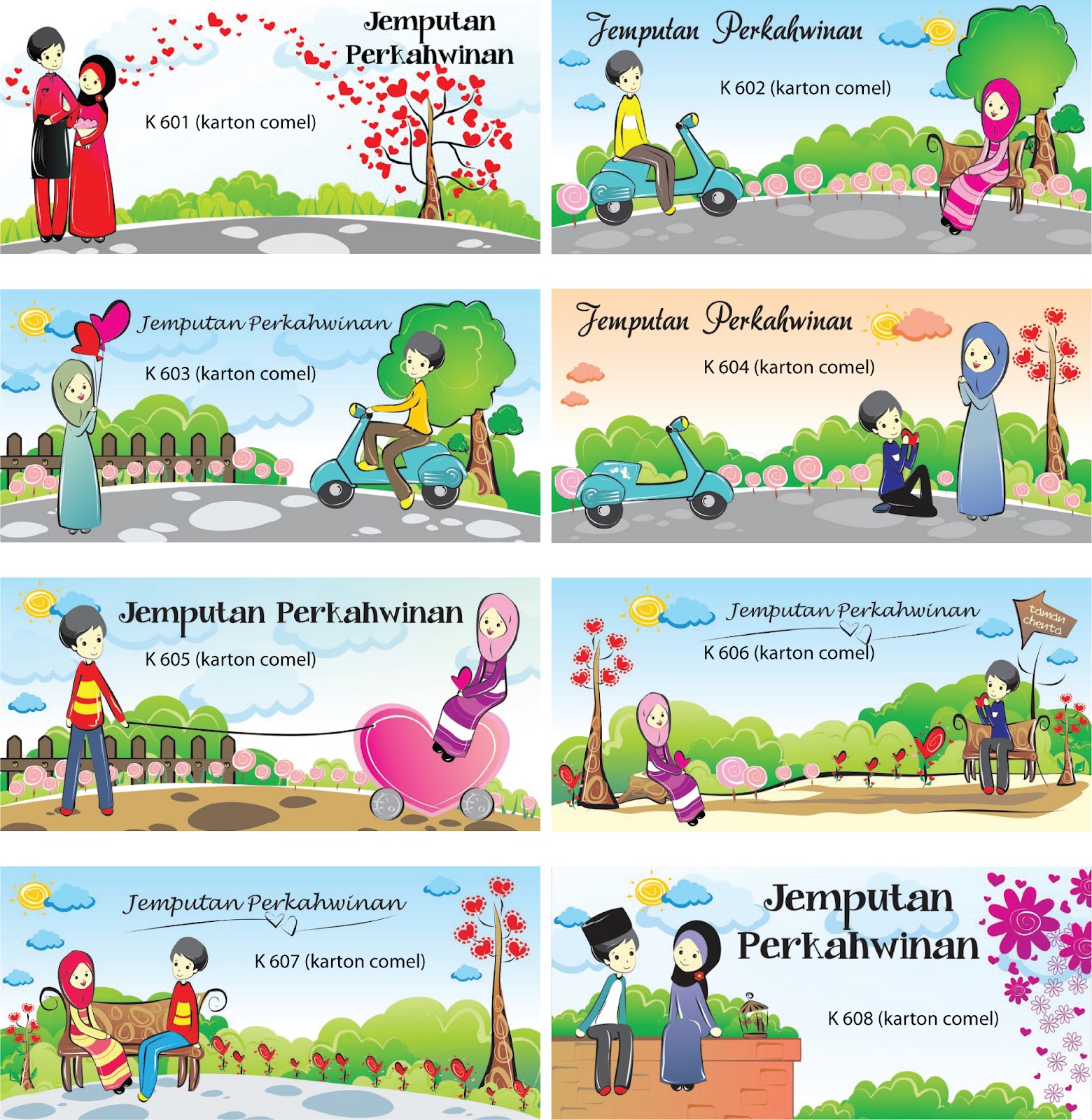 Kad Kahwin Online Kad Kahwin Kartun Comel 4x8 Sekeping Lipat Dua