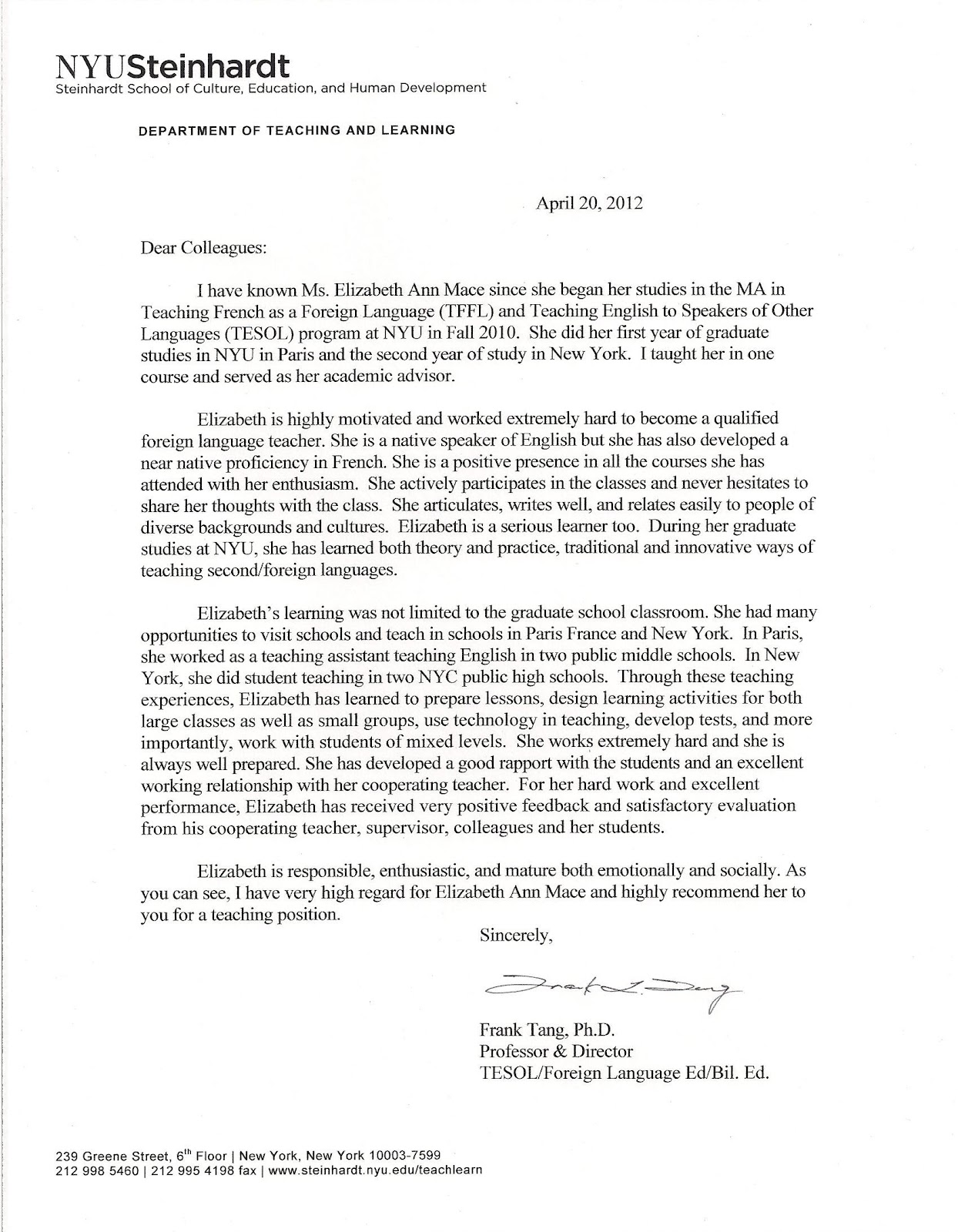 my teaching portfolio letter of recommendation for student teacher from cooperating teacher