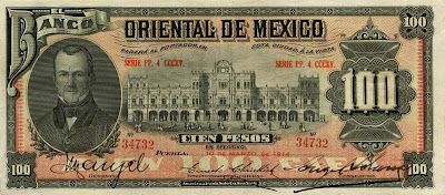 Money Currency of Mexico 100 Pesos banknote