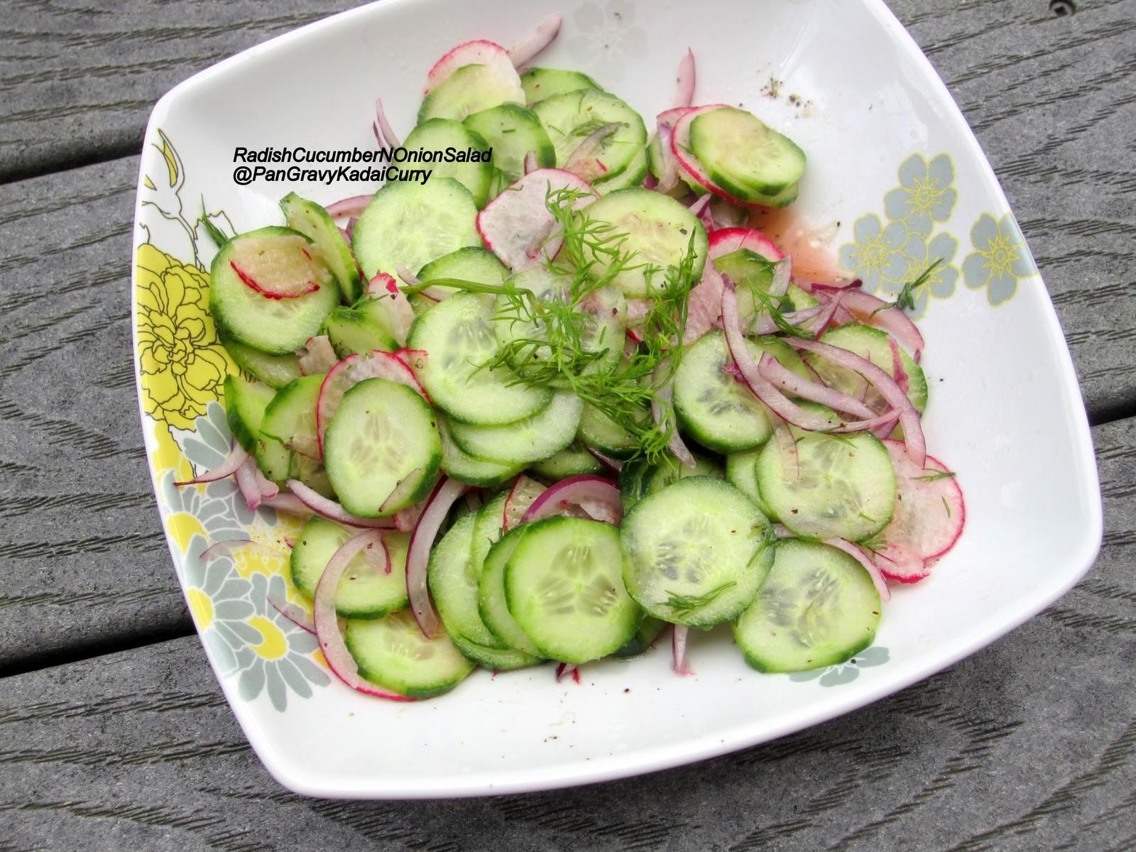 Pan Gravy Kadai Curry Radish, Cucumber N Red Onion Salad