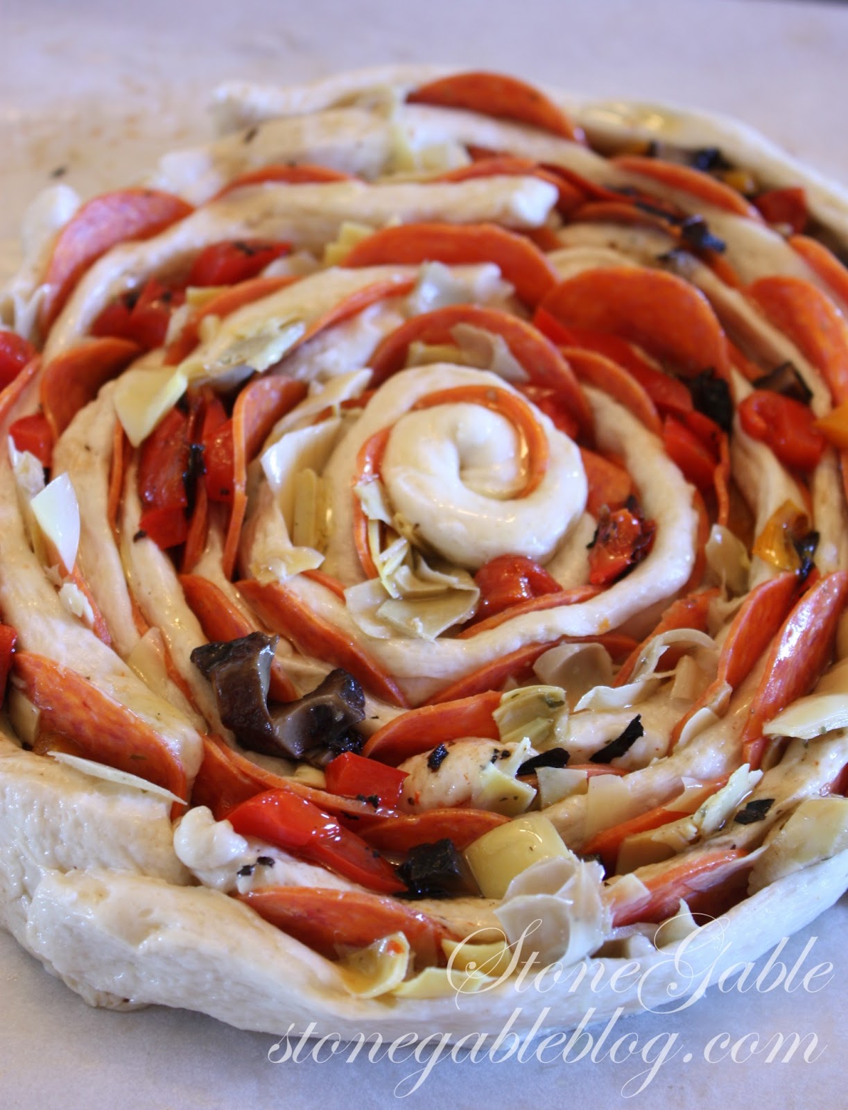 PEPPERONI ARTICHOKE BREADSTICK FOCACCIA StoneGable