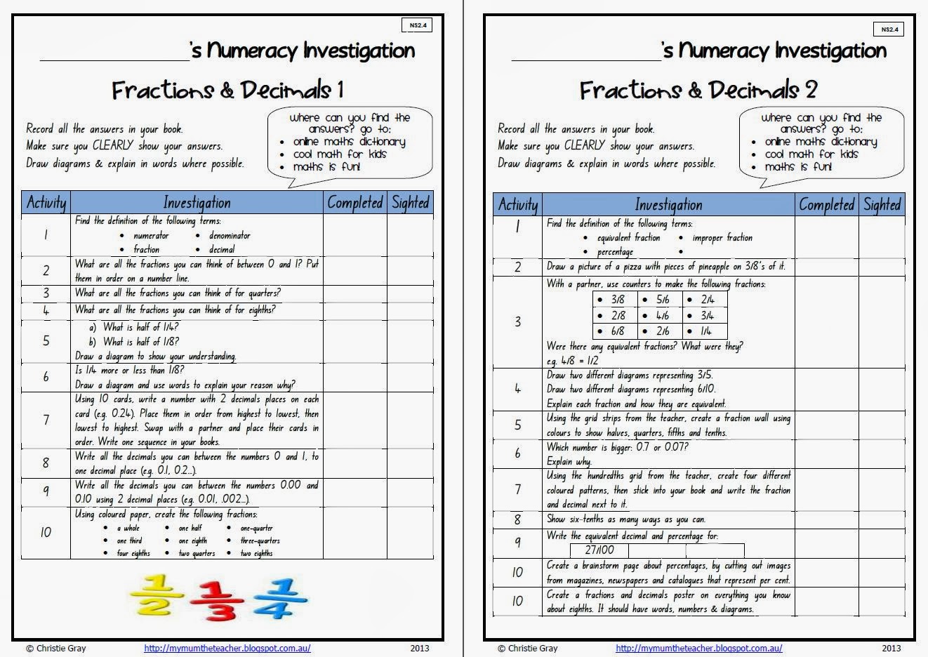 Maths Investigation Activities - My Mum, the Teacher