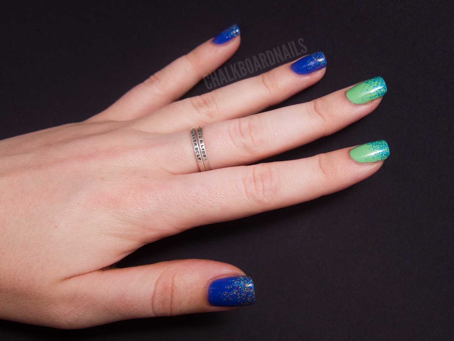 My accent nails are Color Club Twiggie with Nail-venturous Floam gradiented