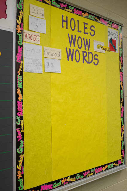 Bulletin board with Holes vocabulary