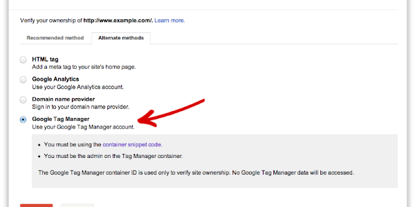 Cara Untuk Memverifikasi Blog Di Google Webmaster tools Menggunakan Method Google Tag Manager