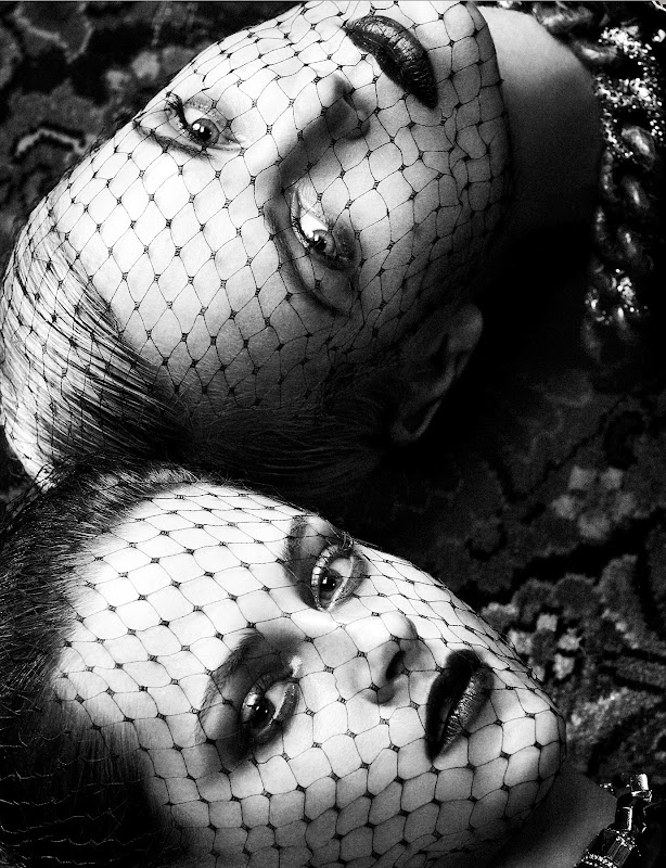 black and white picture with Kristen Stewart and Charlize Theron in Interview Magazine June/July 2012 Issue