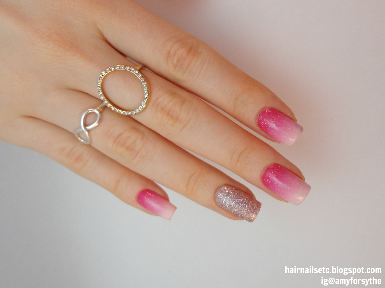 Pink Gradient Nail Art with Glitter - hairnailsetc.blogspot.co.uk / ig@amyforsythe