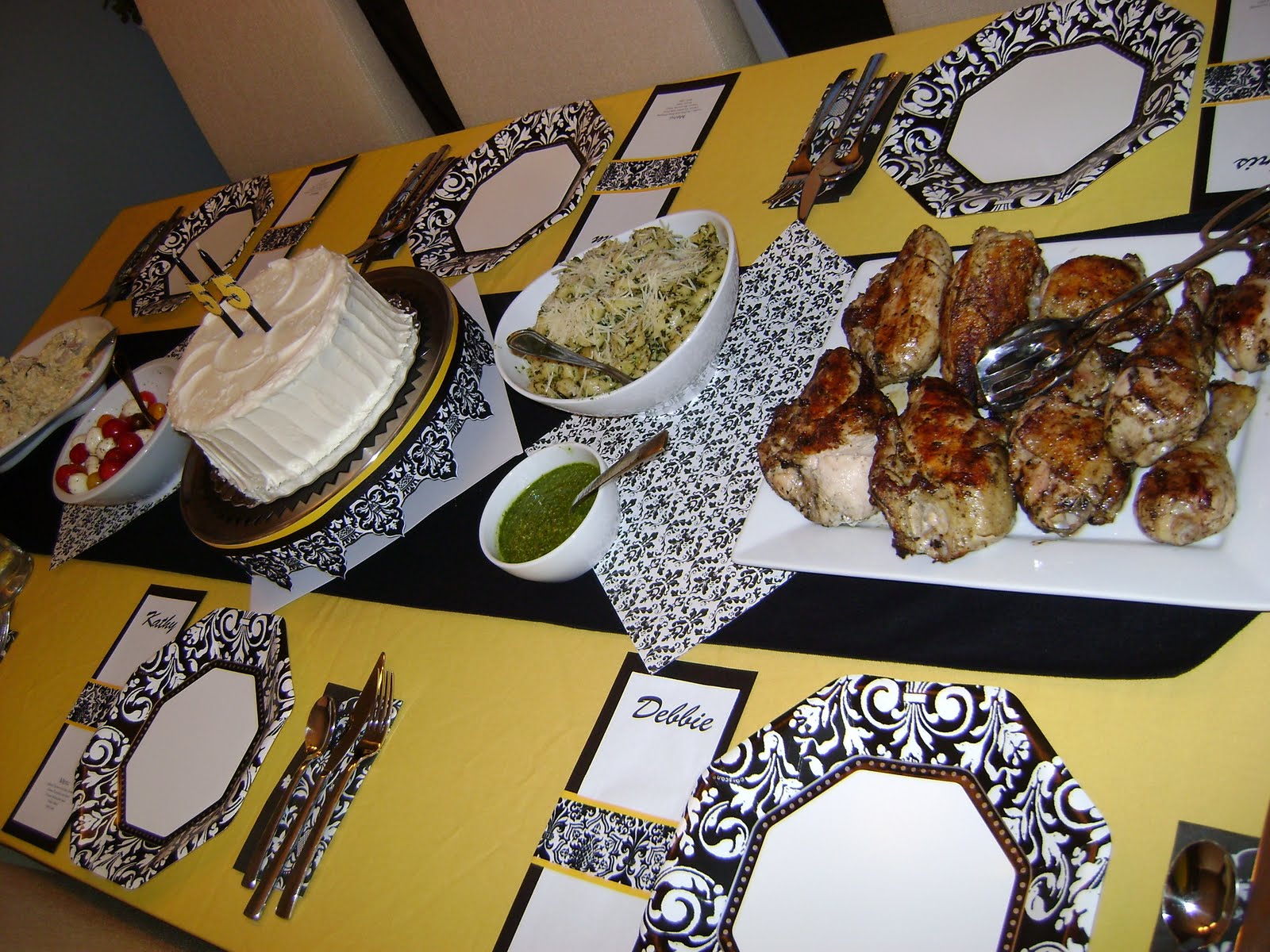 Our Hobby House Black, White, & Yellow Damask Dinner Party