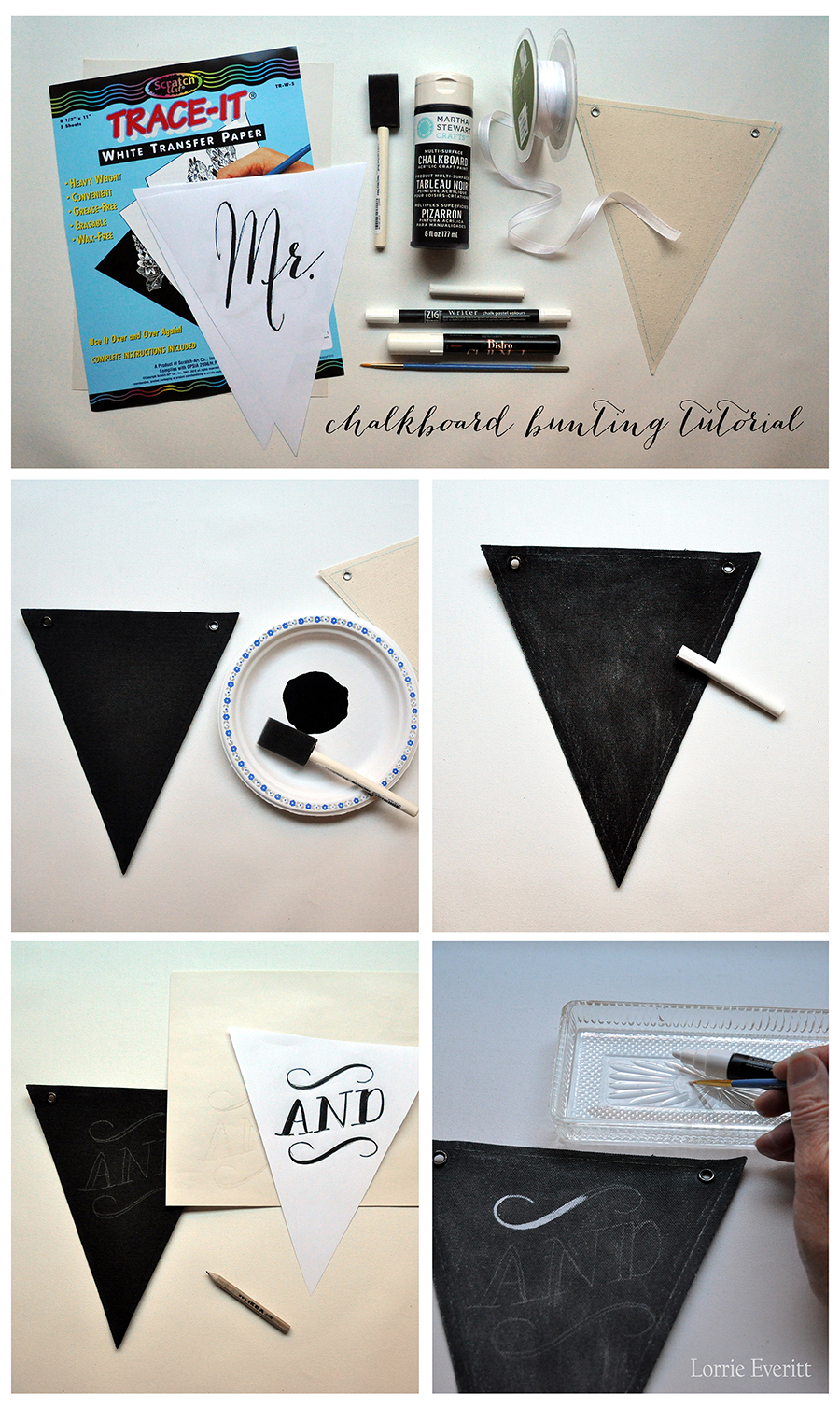 Lorrie Everitt Studio chalkboard bunting tutorial and free "Mr. & Mrs
