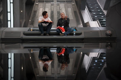J.J. Abrams and Lawrence Kasdan on the set of Star Wars The Force Awakens
