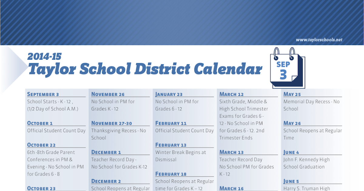 Talking Taylor Schools TENTATIVE CALENDAR School calendar for 201415