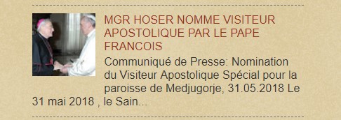 MGR HOSER NOMME VISITEUR APOSTOLIQUE PAR LE PAPE FRANCOIS,