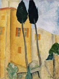 Cypress Trees And Houses: Amedeo Modigliani