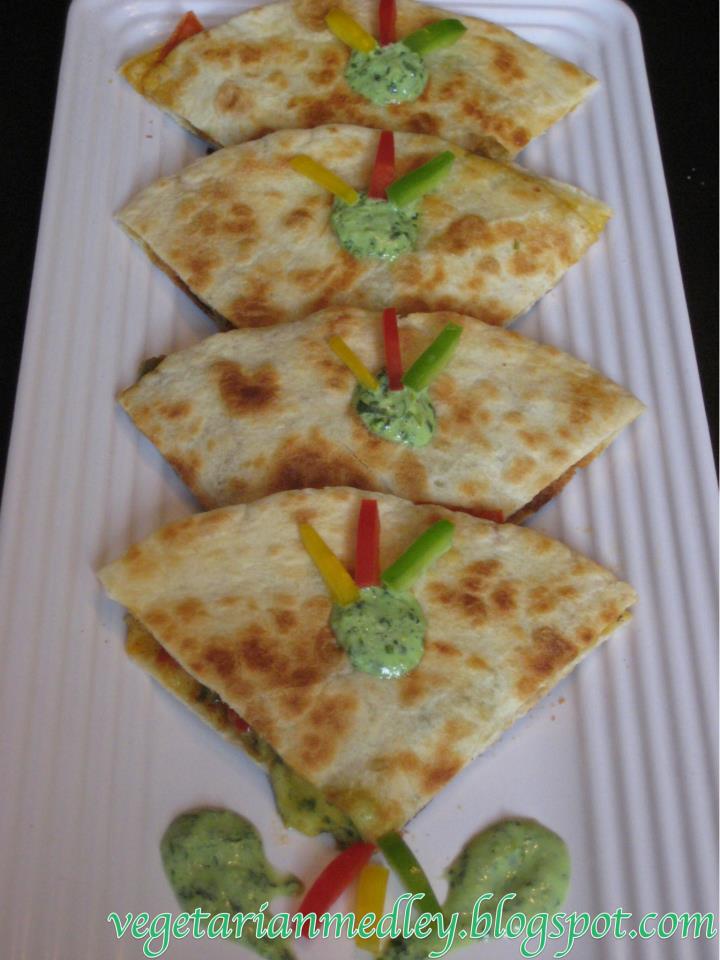Vegetarian Medley Bell Pepper Quesadilla With Cilantro Sauce