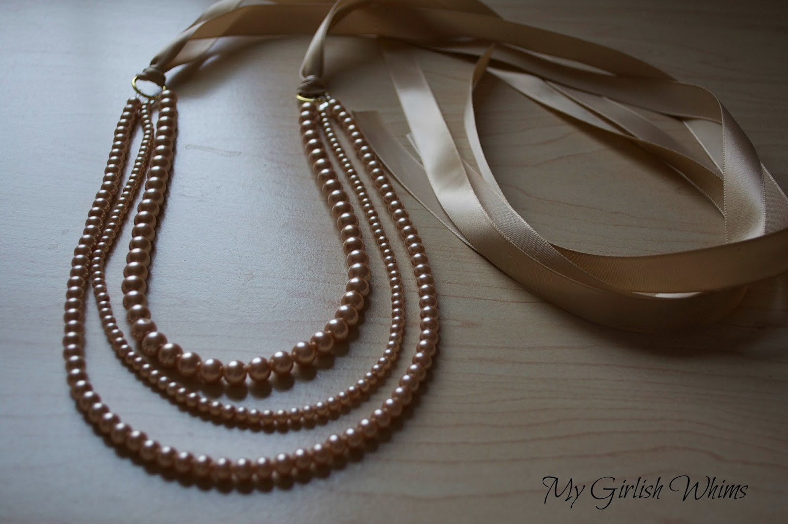 Gold Pearl and Ribbon Necklace Tutorial My Girlish Whims