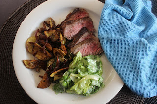 Pan Seared NY Strip with Caramelized Onion Hash