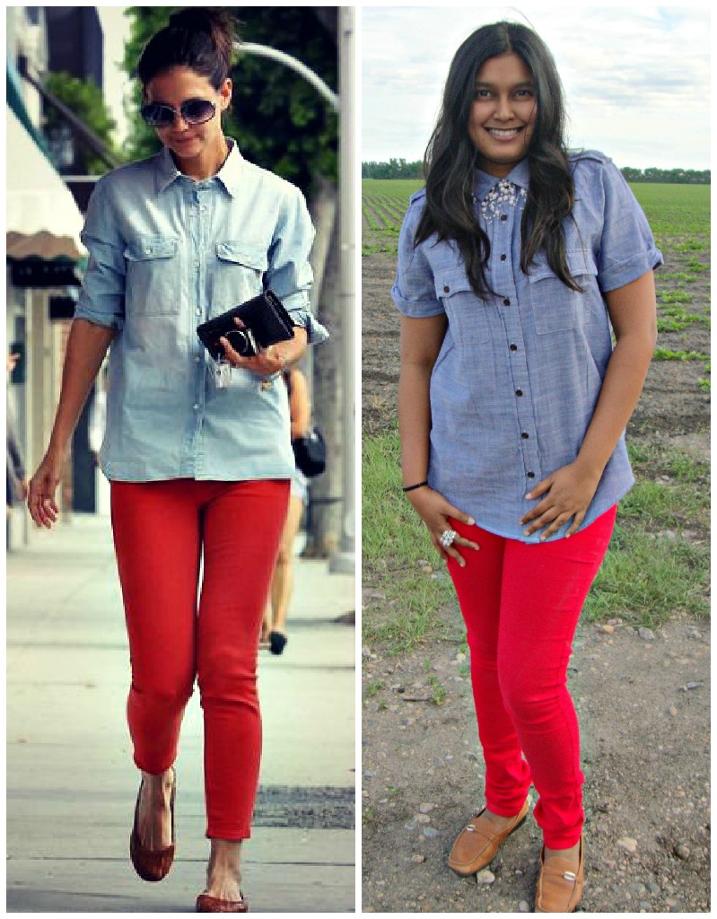 Silk and Spice: Personal Style: { Red Denim } Katie Holmes Outfit
