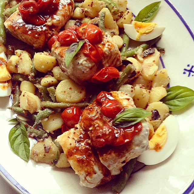 Halibut Nicoise w/ Tomato Anchovy Butter