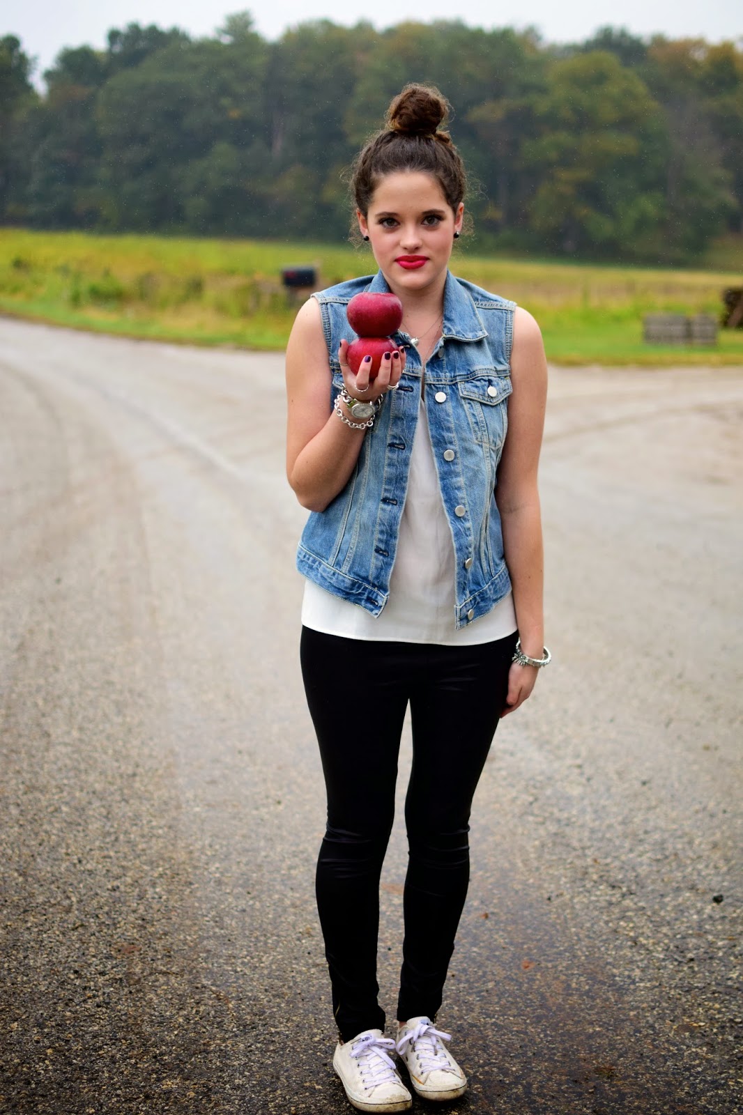 Kathleen's Fashion Fix Falling Fast denim vest + leather leggings