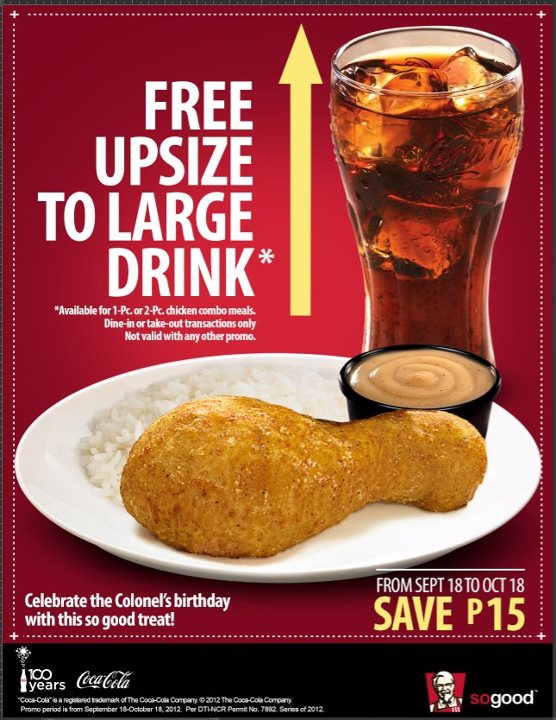KFC Philippines Free Drink Upsize On Chicken Meals Pamurahan Your