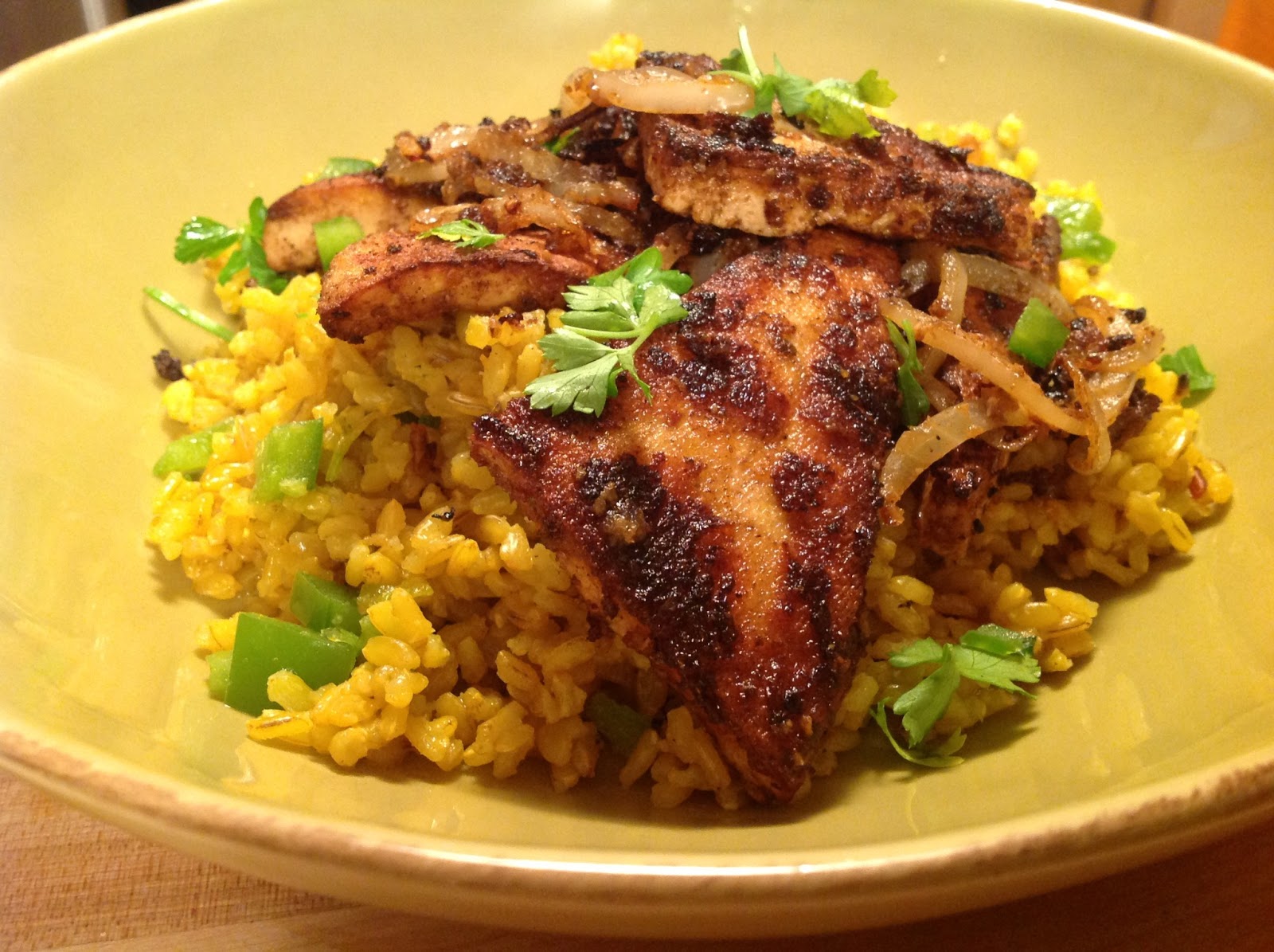 The "V" Word ChileRubbed Tofu and Onions over Spanish Rice