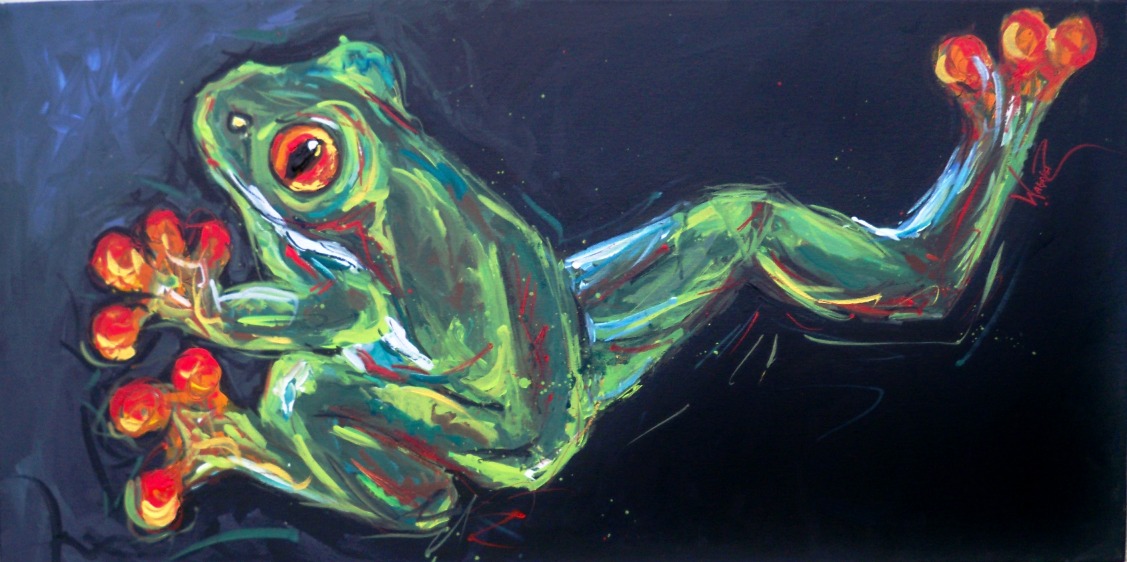Olga Paints: SUPER SIZED GREEN ABSTRACT FROG