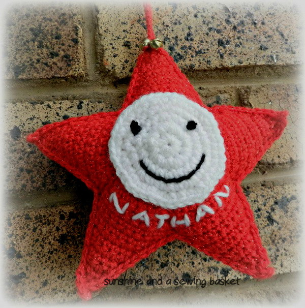 first up is a christmas star with a cheeky face nathan embroidered in white and two little bells to finish it off the pattern is from julie at little - How Many Days Till Christmas 2015 first up is a christmas star with a cheeky face nathan embroidered in white and two little bells to finish it off the pattern is from julie at little - How Many Days Till Christmas 2015